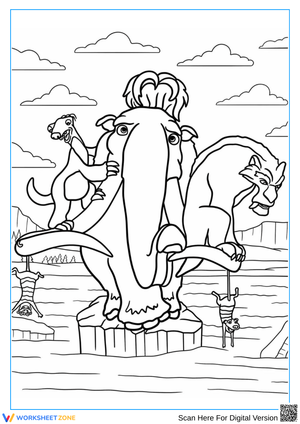 Ice Age Friends on a Frozen Adventure Coloring Page