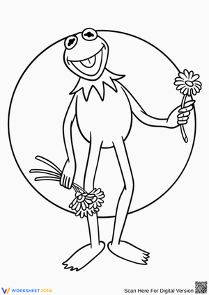 Kermit the Frog Coloring Page – Holding Flowers