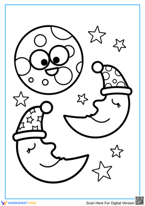 Cute Moon and Stars Nighttime Coloring Page