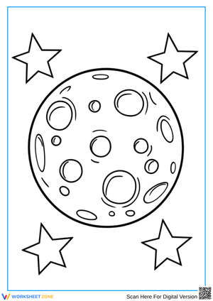 Full Moon and Stars Coloring Page