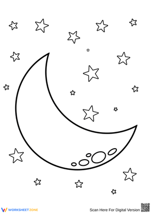 Crescent Moon and Starry Sky Coloring Page