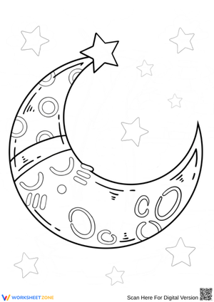 Decorative Crescent Moon and Stars Coloring Page