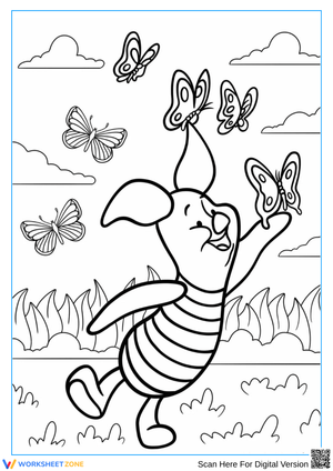 Piglet and Butterflies Coloring Page