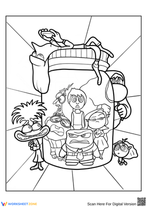 Inside Out Emotions Trapped in a Jar Coloring Page