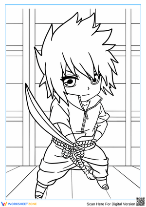 Chibi Sasuke with Sword Coloring Page