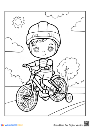 Cute Boy on Bicycle Coloring Page