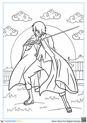 Sasuke Uchiha Sword Pose Coloring Page