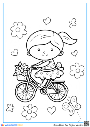 Cute Girl on Bike – Bicycle Coloring Page