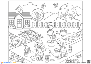 School Garden – Gardening Coloring Page for Kids