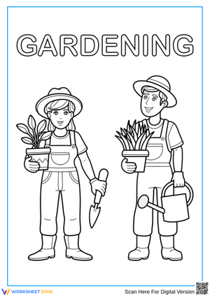 Gardening Duo – Kids with Plants Coloring Page