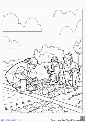 Teamwork in the Garden – Girls Gardening Coloring Page
