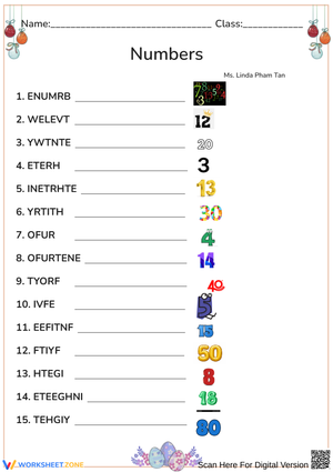 NUMBERS -p2 Reorder the letters to make correct words