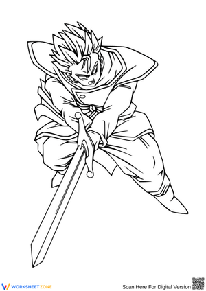 Gohan with Sword Action Pose Coloring Page