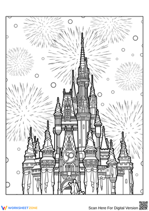 Disneyland Castle with Fireworks Coloring Page