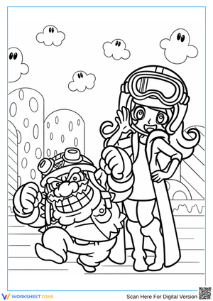 Wario and Mona Coloring Page – WarioWare Team Duo