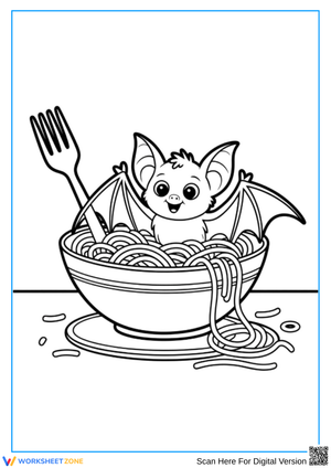 Funny Bat in Spaghetti Bowl Coloring Page