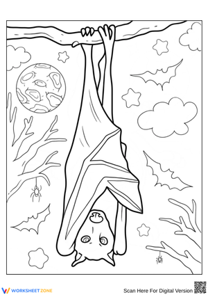 Hanging Bat Coloring Page for Kids