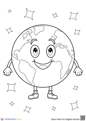 Smiling Earth Coloring Page for Kids