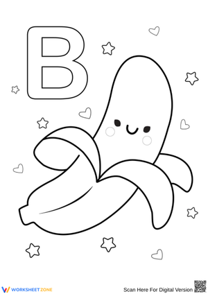 Happy Banana Coloring Page with Letter B for Kids