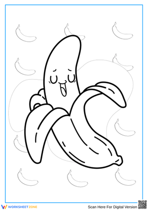 Smiling Banana Coloring Page with Fun Background