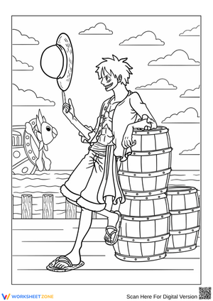 Luffy Dockside Coloring Page – One Piece Pirate Relaxation Scene