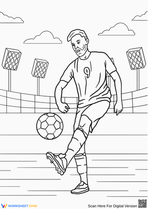 Soccer Coloring Page of Player Kicking Ball in Stadium