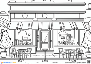 Restaurant Coloring Page with Outdoor Café Seating