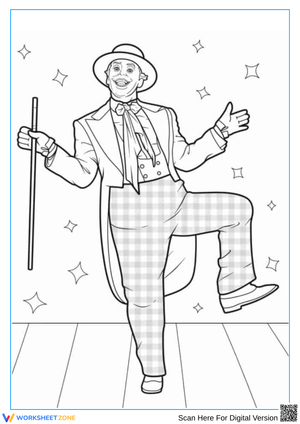 Dancing Joker Coloring Page with Cane and Tux