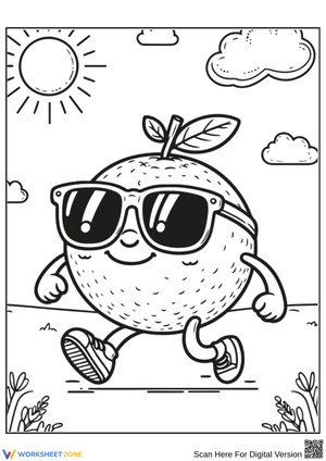 Orange Coloring Page with Cool Sunglasses Character