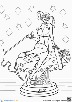Harley Quinn Coloring Page – Classic Jester on Cannon