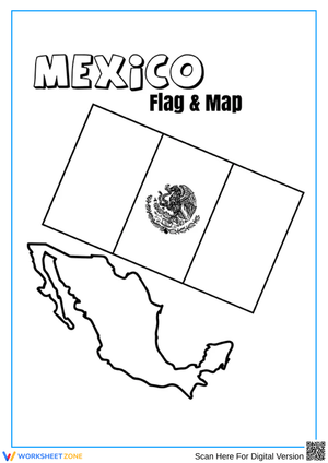 Mexico Flag and Map Coloring Page for Kids