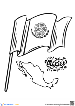 Mexico Flag and Map Coloring Sheet with Lettering