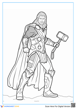 Thor with Mjolnir Coloring Page