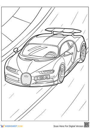 Bugatti Coloring Page – Racing on Curved Road