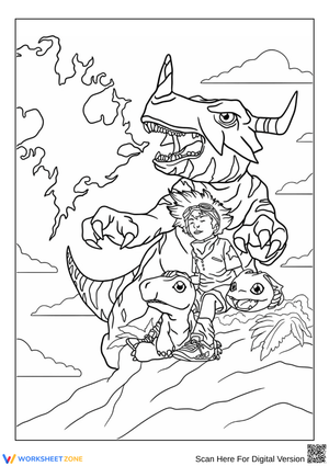 Digimon Coloring Page – Tai and Agumon Adventure
