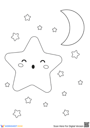 Cute Star and Moon Night Sky Coloring Page