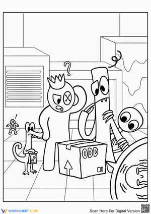 Rainbow Friends with Mystery Box Coloring Page