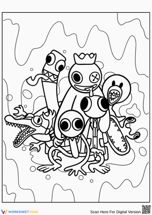 Rainbow Friends Monster Group Coloring Page