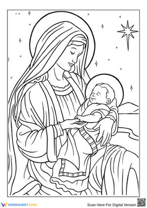 Mary and Baby Jesus Nativity Coloring Page