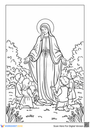 Virgin Mary with Children in Garden Coloring Page