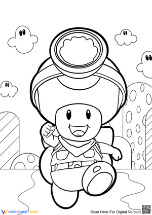 Explorer Toad in a Fantasy World Coloring Page