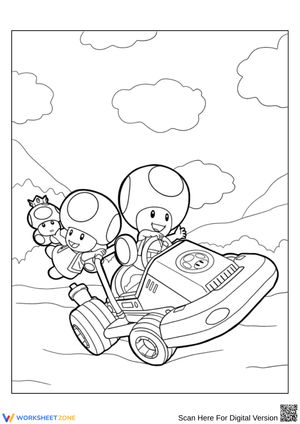 Toad and Friends Kart Racing Adventure Coloring Page