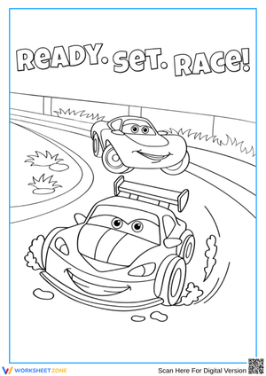 Ready Set Race! Cartoon Race Car Coloring Page
