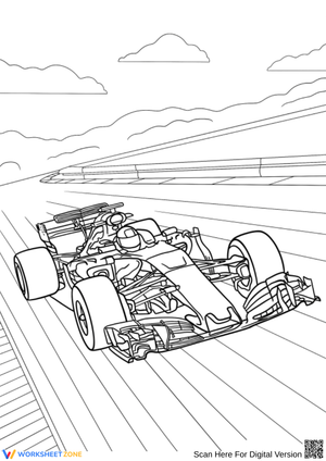 Formula Race Car Coloring Page on Track