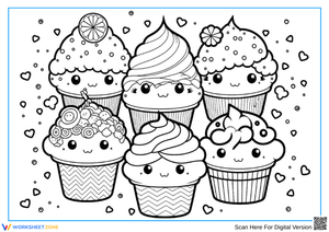 Cute Kawaii Cupcake Coloring Page for Kids