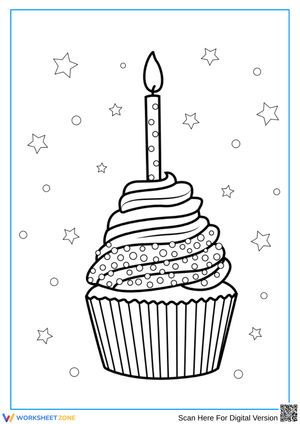 Birthday Cupcake with Candle Coloring Page