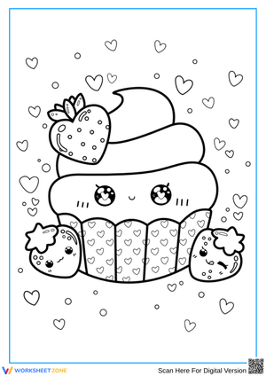 Kawaii Strawberry Cupcake Coloring Page