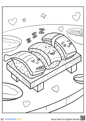 Cute Sleeping Sushi Coloring Page