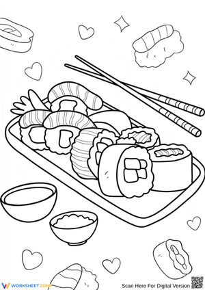 Sushi Platter Coloring Page for Kids