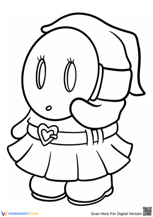 Shy Girl Kirby Coloring Page – Cute Heart Belt & Skirt Design